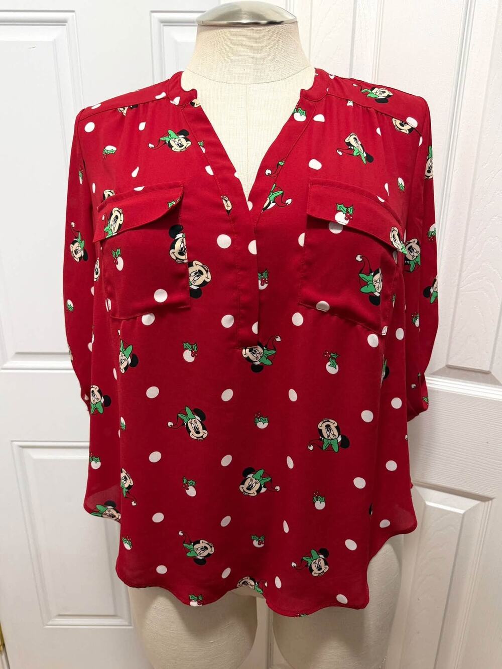Torrid 00 Disney Minnie Mouse Christmas Santa Georgette Harper Blouse Shirt New
